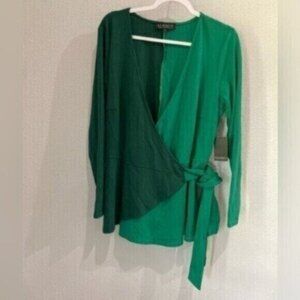 New Eloquii Feminine Wrap Top Green Ponte Knit Chic Colorblock Office
